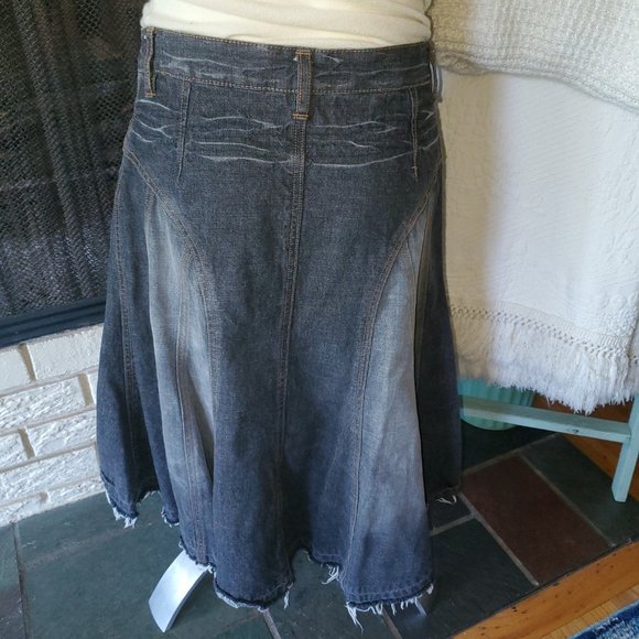 Metro 7 Vintage Unique High Low Raw Hem A-line Denim Skirt 2 - Picture 2 of 3